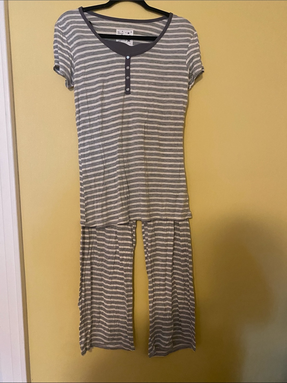 Striped Short-Sleeve Pajama Set in Gray & White - Women's Sleepwear